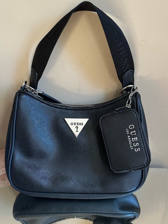 Guess Handbags - GUESS Black Shoulder Bag with Logo Triangle and Zip Charm